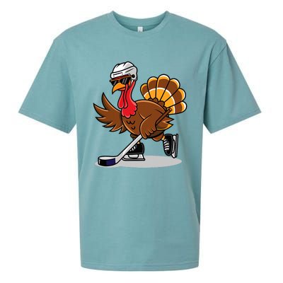 Turkey Playing Ice Hockey Happy Thanksgiving Turkey Sueded Cloud Jersey T-Shirt