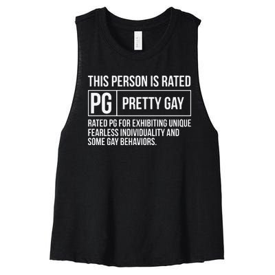 This Person Is Rated Pg Pretty Gay Funny Lgbt Joke Women's Racerback Cropped Tank