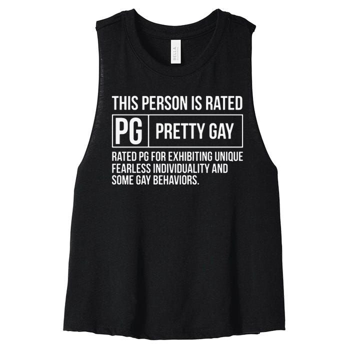 This Person Is Rated Pg Pretty Gay Funny Lgbt Joke Women's Racerback Cropped Tank