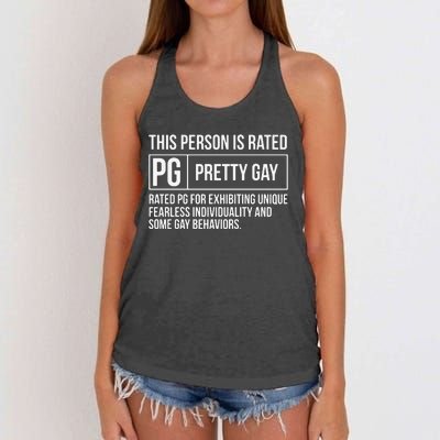 This Person Is Rated Pg Pretty Gay Funny Lgbt Joke Women's Knotted Racerback Tank