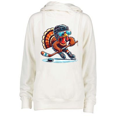 Turkey Playing Ice Hockey Happy Thanksgiving Turkey Day Womens Funnel Neck Pullover Hood