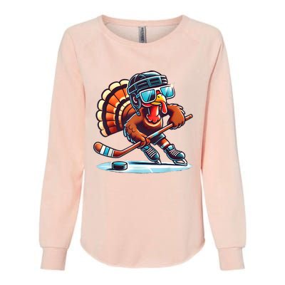 Turkey Playing Ice Hockey Happy Thanksgiving Turkey Day Womens California Wash Sweatshirt