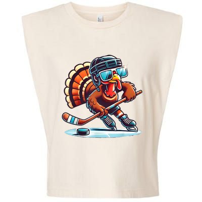 Turkey Playing Ice Hockey Happy Thanksgiving Turkey Day Garment-Dyed Women's Muscle Tee