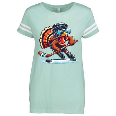 Turkey Playing Ice Hockey Happy Thanksgiving Turkey Day Enza Ladies Jersey Football T-Shirt