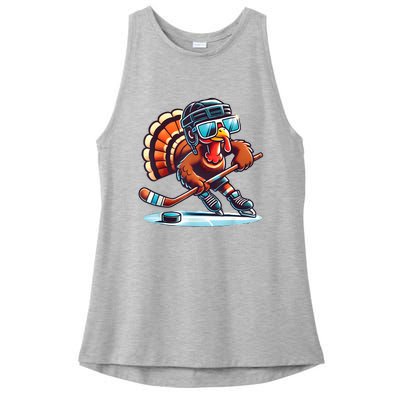 Turkey Playing Ice Hockey Happy Thanksgiving Turkey Day Ladies PosiCharge Tri-Blend Wicking Tank