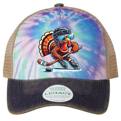 Turkey Playing Ice Hockey Happy Thanksgiving Turkey Day Legacy Tie Dye Trucker Hat