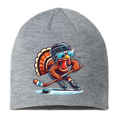 Turkey Playing Ice Hockey Happy Thanksgiving Turkey Day Sustainable Beanie