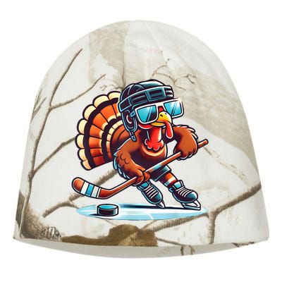 Turkey Playing Ice Hockey Happy Thanksgiving Turkey Day Kati - Camo Knit Beanie