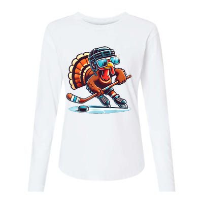 Turkey Playing Ice Hockey Happy Thanksgiving Turkey Day Womens Cotton Relaxed Long Sleeve T-Shirt