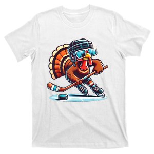 Turkey Playing Ice Hockey Happy Thanksgiving Turkey Day T-Shirt