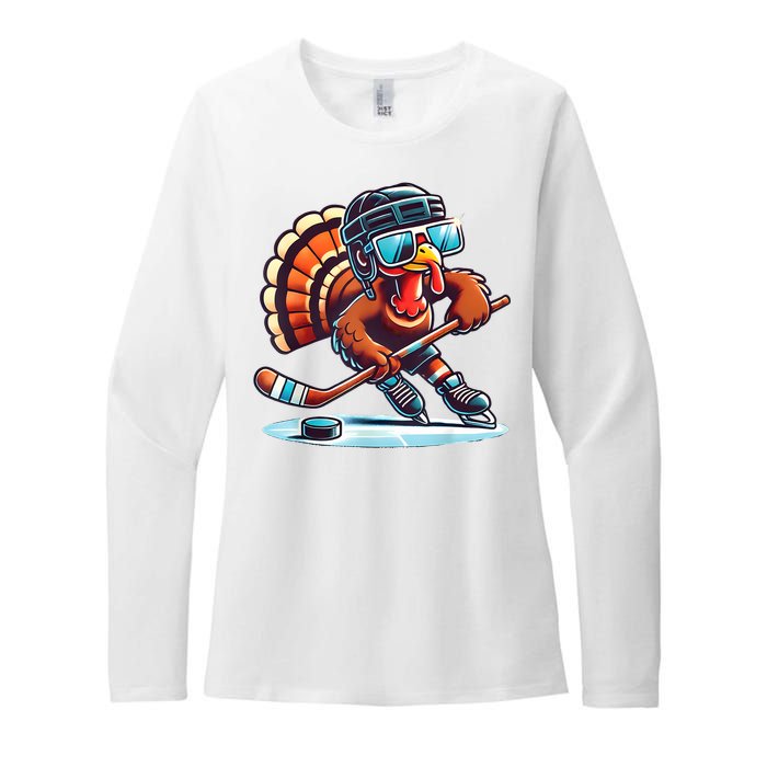 Turkey Playing Ice Hockey Happy Thanksgiving Turkey Day Womens CVC Long Sleeve Shirt