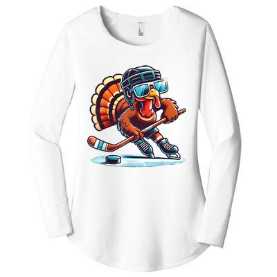 Turkey Playing Ice Hockey Happy Thanksgiving Turkey Day Women's Perfect Tri Tunic Long Sleeve Shirt