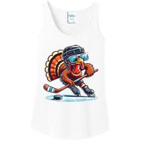 Turkey Playing Ice Hockey Happy Thanksgiving Turkey Day Ladies Essential Tank