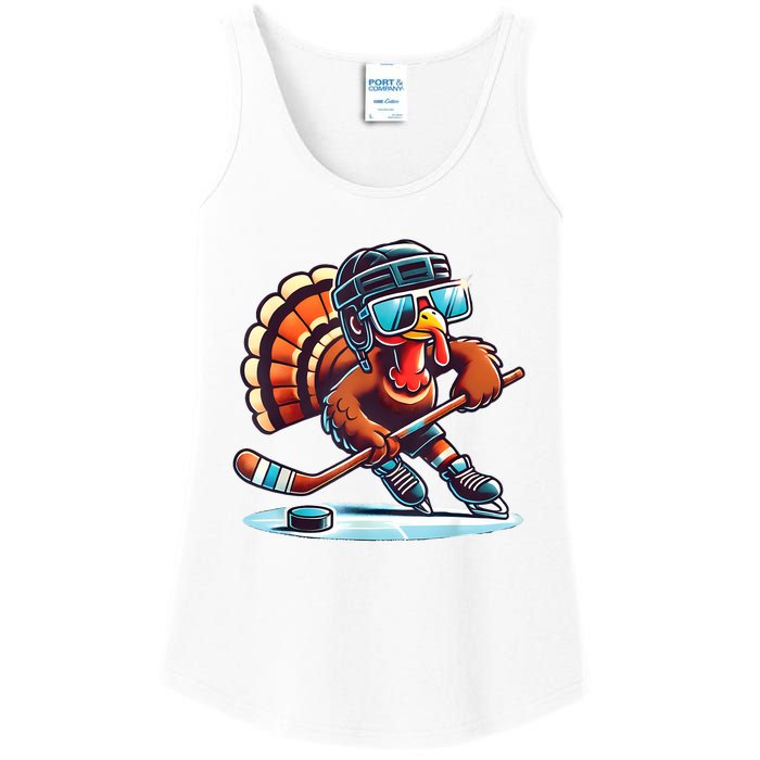 Turkey Playing Ice Hockey Happy Thanksgiving Turkey Day Ladies Essential Tank