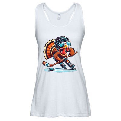 Turkey Playing Ice Hockey Happy Thanksgiving Turkey Day Ladies Essential Flowy Tank