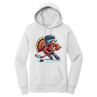 Turkey Playing Ice Hockey Happy Thanksgiving Turkey Day Women's Pullover Hoodie