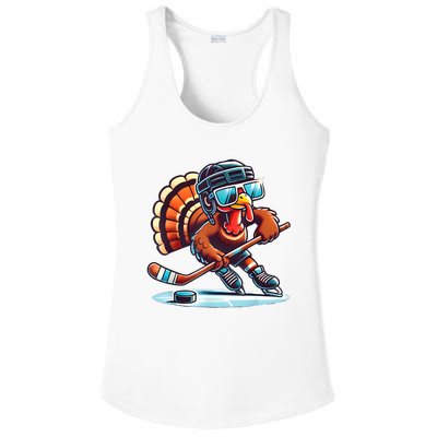 Turkey Playing Ice Hockey Happy Thanksgiving Turkey Day Ladies PosiCharge Competitor Racerback Tank