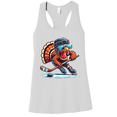 Turkey Playing Ice Hockey Happy Thanksgiving Turkey Day Women's Racerback Tank