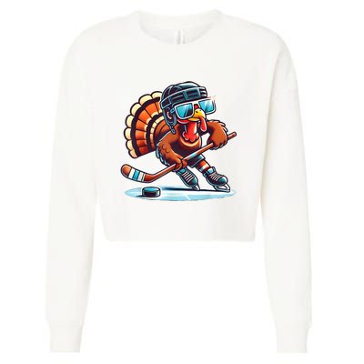 Turkey Playing Ice Hockey Happy Thanksgiving Turkey Day Cropped Pullover Crew