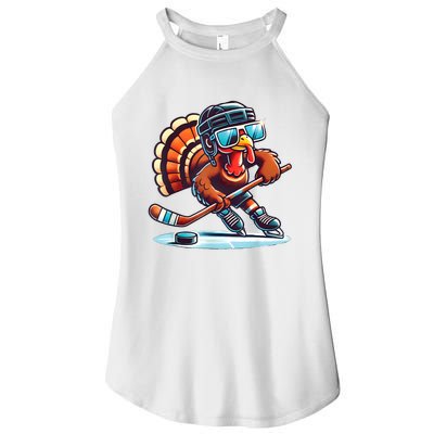 Turkey Playing Ice Hockey Happy Thanksgiving Turkey Day Women's Perfect Tri Rocker Tank