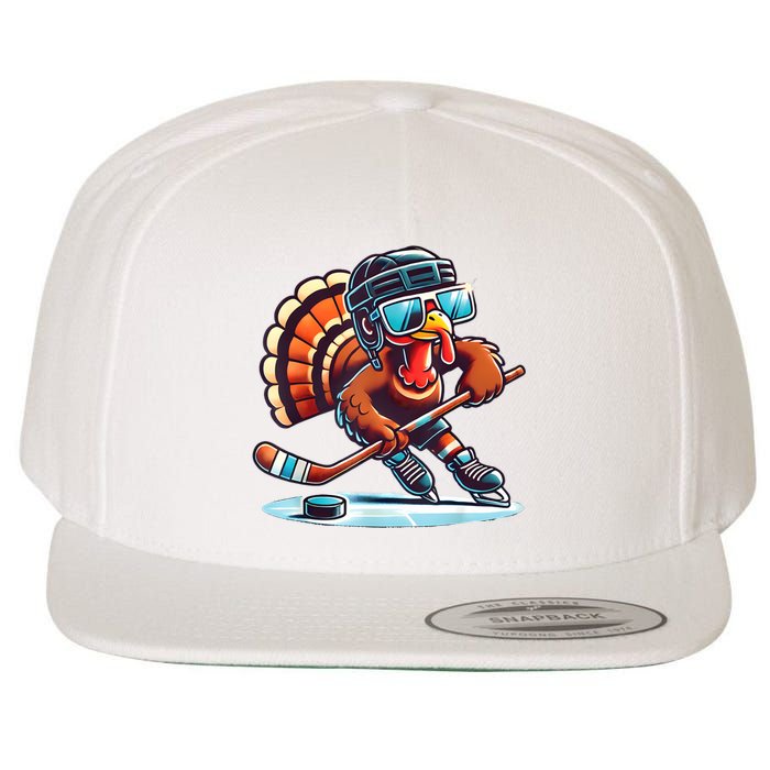 Turkey Playing Ice Hockey Happy Thanksgiving Turkey Day Wool Snapback Cap