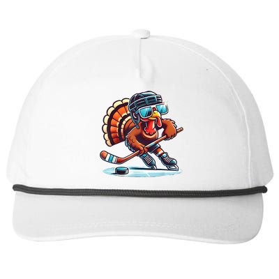 Turkey Playing Ice Hockey Happy Thanksgiving Turkey Day Snapback Five-Panel Rope Hat