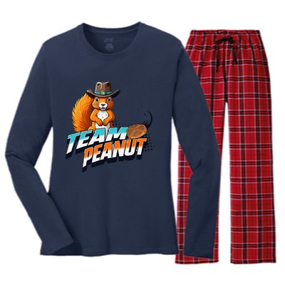 Team Peanut Justice For Peanutthe Squirrel In A Cowboy Hat Women's Long Sleeve Flannel Pajama Set 