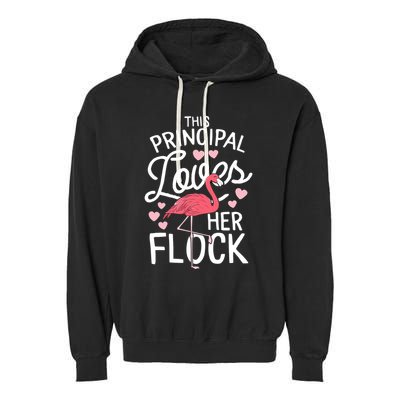 This Principal Loves Her Flock Flamingo Teacher School Gift Garment-Dyed Fleece Hoodie