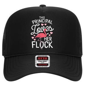 This Principal Loves Her Flock Flamingo Teacher School Gift High Crown Mesh Back Trucker Hat