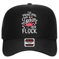 This Principal Loves Her Flock Flamingo Teacher School Gift High Crown Mesh Back Trucker Hat