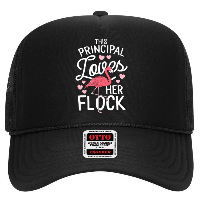 This Principal Loves Her Flock Flamingo Teacher School Gift High Crown Mesh Back Trucker Hat