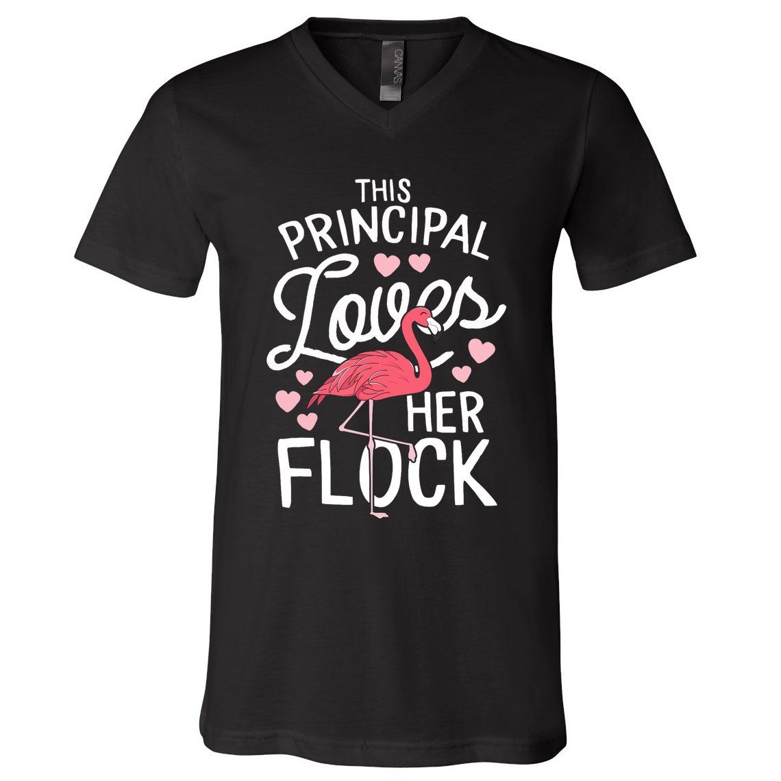 This Principal Loves Her Flock Flamingo Teacher School Gift V-Neck T-Shirt