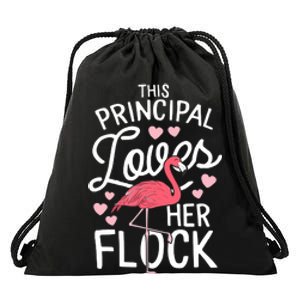 This Principal Loves Her Flock Flamingo Teacher School Gift Drawstring Bag