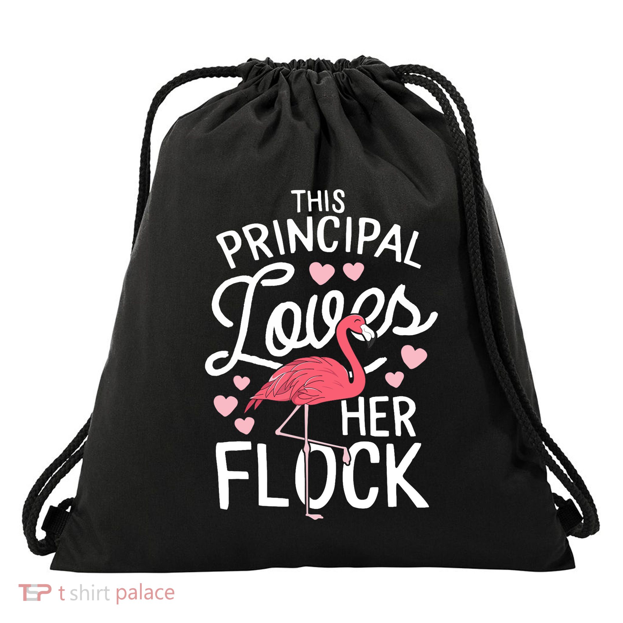 This Principal Loves Her Flock Flamingo Teacher School Gift Drawstring Bag