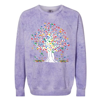 Tree Puzzle Love Special April Autism Awareness Gift Colorblast Crewneck Sweatshirt