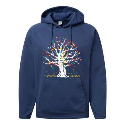 Tree Puzzle Love Special April Autism Awareness Gift Performance Fleece Hoodie