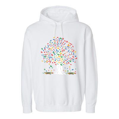 Tree Puzzle Love Special April Autism Awareness Gift Garment-Dyed Fleece Hoodie