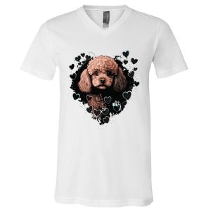 Toy Poodle Love Heart For Valentines Day On Poodle Lover V-Neck T-Shirt