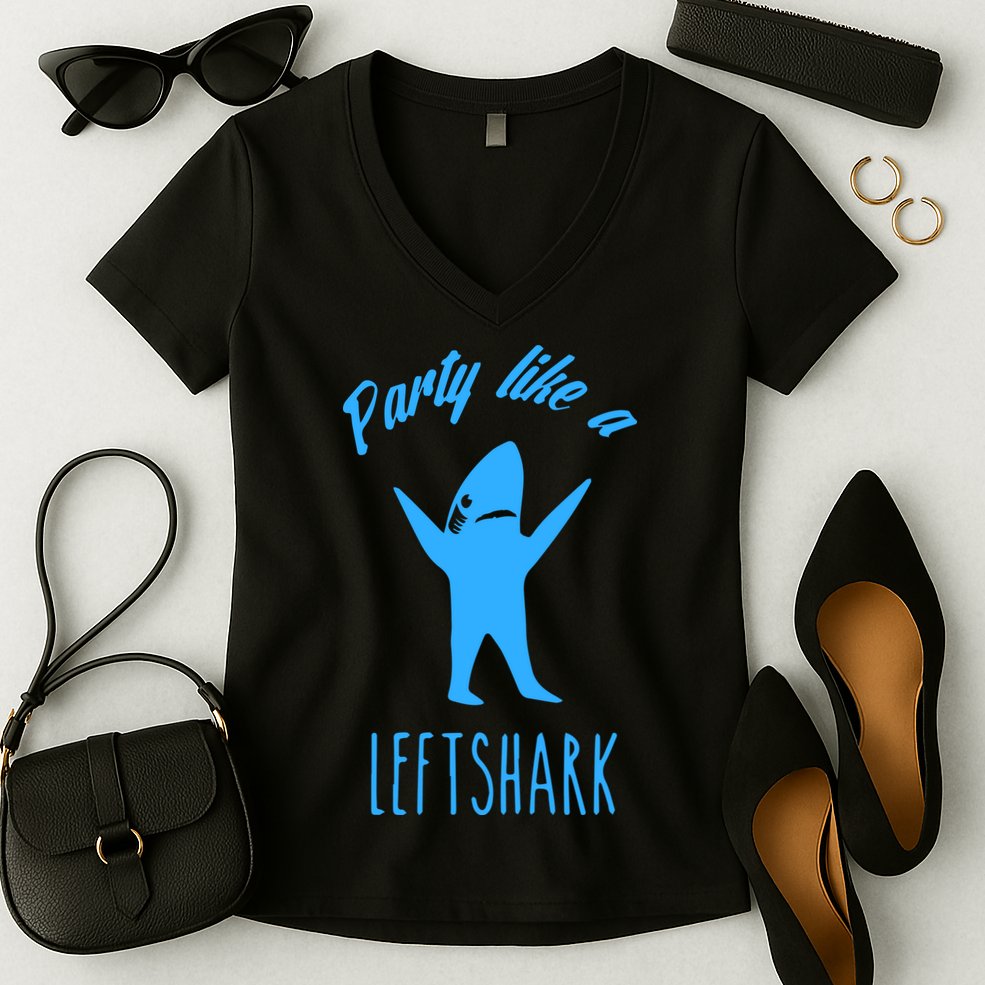 Trending Party Like A Left Shark Gift Christmas Xmas Party Leftshark Dancing Sha Women's V-Neck T-Shirt