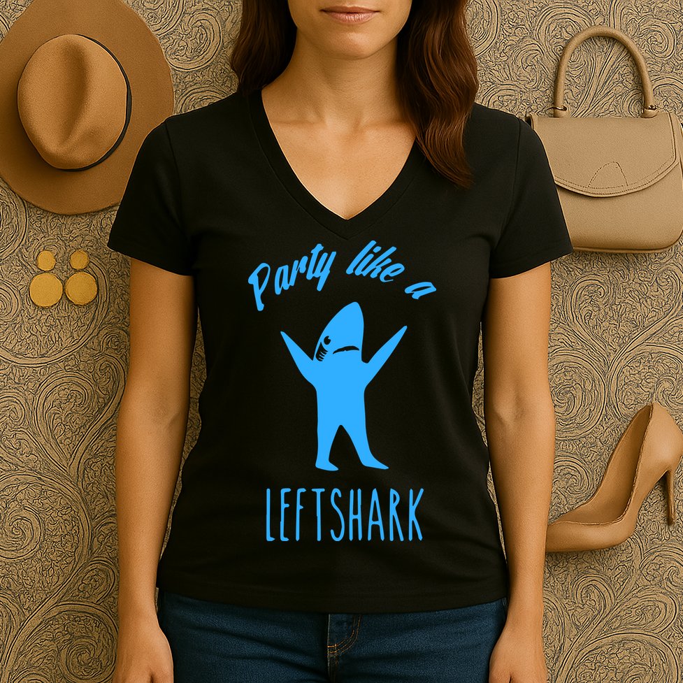 Trending Party Like A Left Shark Gift Christmas Xmas Party Leftshark Dancing Sha Women's V-Neck T-Shirt