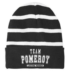 Team Pomeroy Lifetime Member Family Last Name Striped Beanie with Solid Band