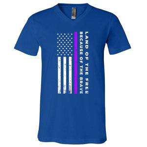 Thin Purple Line Land Of The Free Because Of The Brave Gift V-Neck T-Shirt