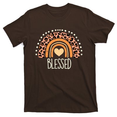 Thankful Pumpkin Leopard Boho Rainbow Happy Thanksgiving T-Shirt