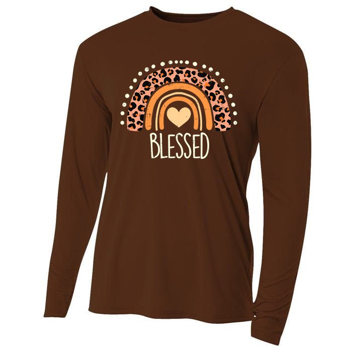 Thankful Pumpkin Leopard Boho Rainbow Happy Thanksgiving Cooling Performance Long Sleeve Crew