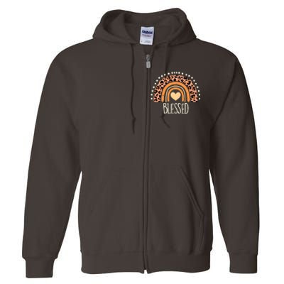 Thankful Pumpkin Leopard Boho Rainbow Happy Thanksgiving Full Zip Hoodie