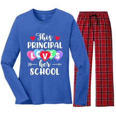 This Principal Loves Her School Gift Funny Valentine's Day Gift Women's Long Sleeve Flannel Pajama Set 