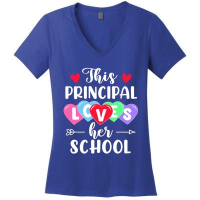 This Principal Loves Her School Gift Funny Valentine's Day Gift Women's V-Neck T-Shirt