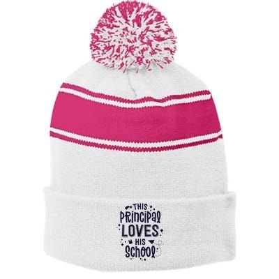 This Principal Loves His School Back to School Administrator Stripe Pom Pom Beanie