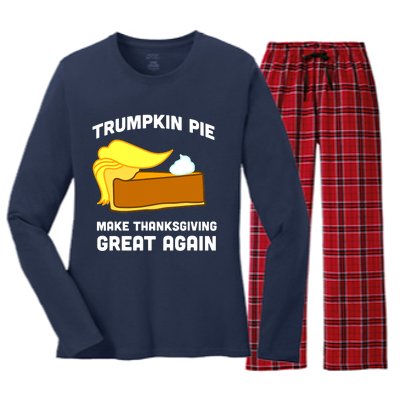 Trumpkin Pie Make Thanksgiving Great Again Women's Long Sleeve Flannel Pajama Set 