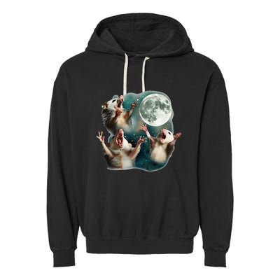Three Possum Moon 3 Opossum Funny Weird Cursed Meme Garment-Dyed Fleece Hoodie